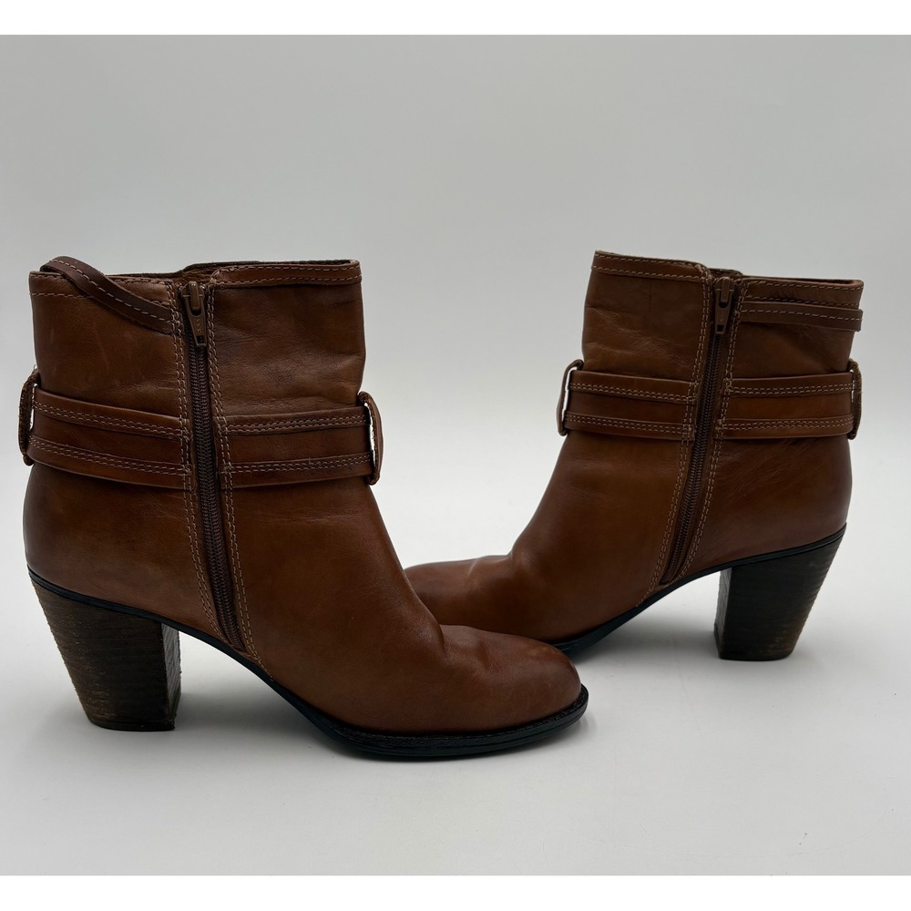 Sofft Womens Brown Leather Buckle Ankle Boots Block Heel Side Zip Booties Size 6 - Picture 4 of 15